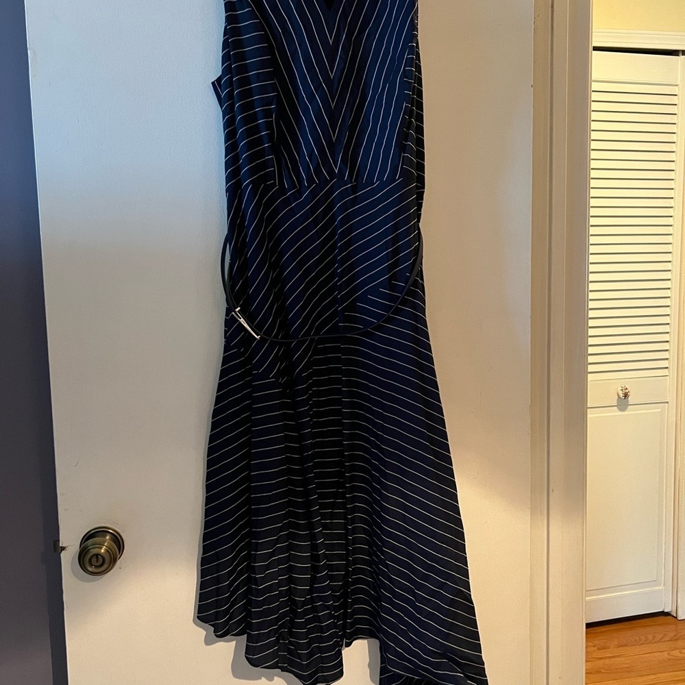 White House Black Market Blue and White V-Neck High Low Sundress